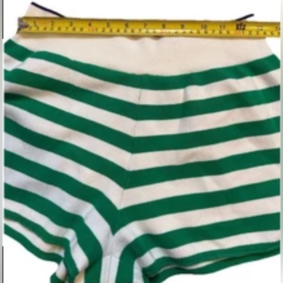 Daily Practice Medium Anthropologie Green White Striped Shorts Tight Knit Cotton - Picture 3 of 8
